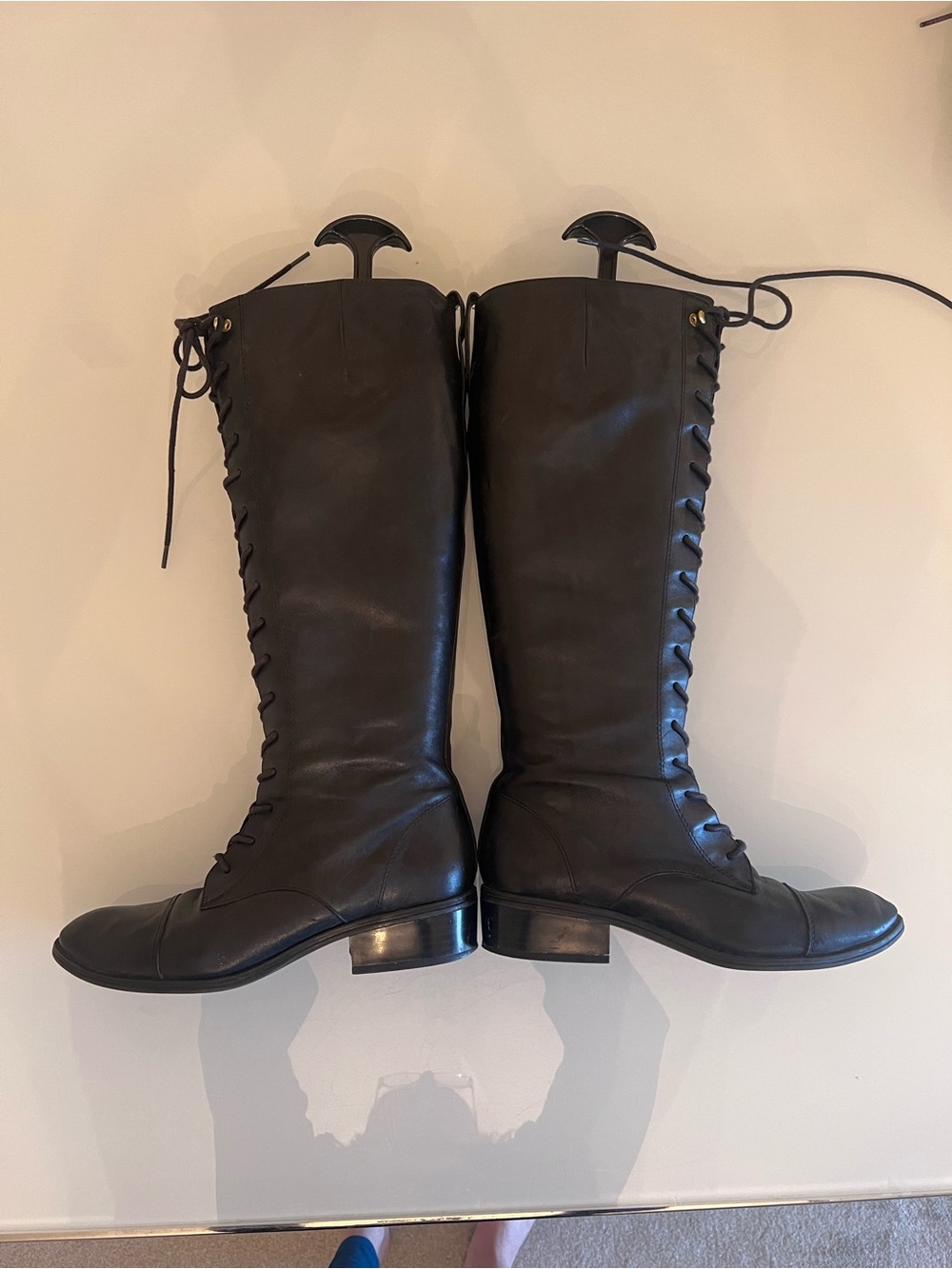 LAUREN RALPH LAUREN Tall Lace Up Boots Black Leather Riding Size 7 - Picture 9 of 16